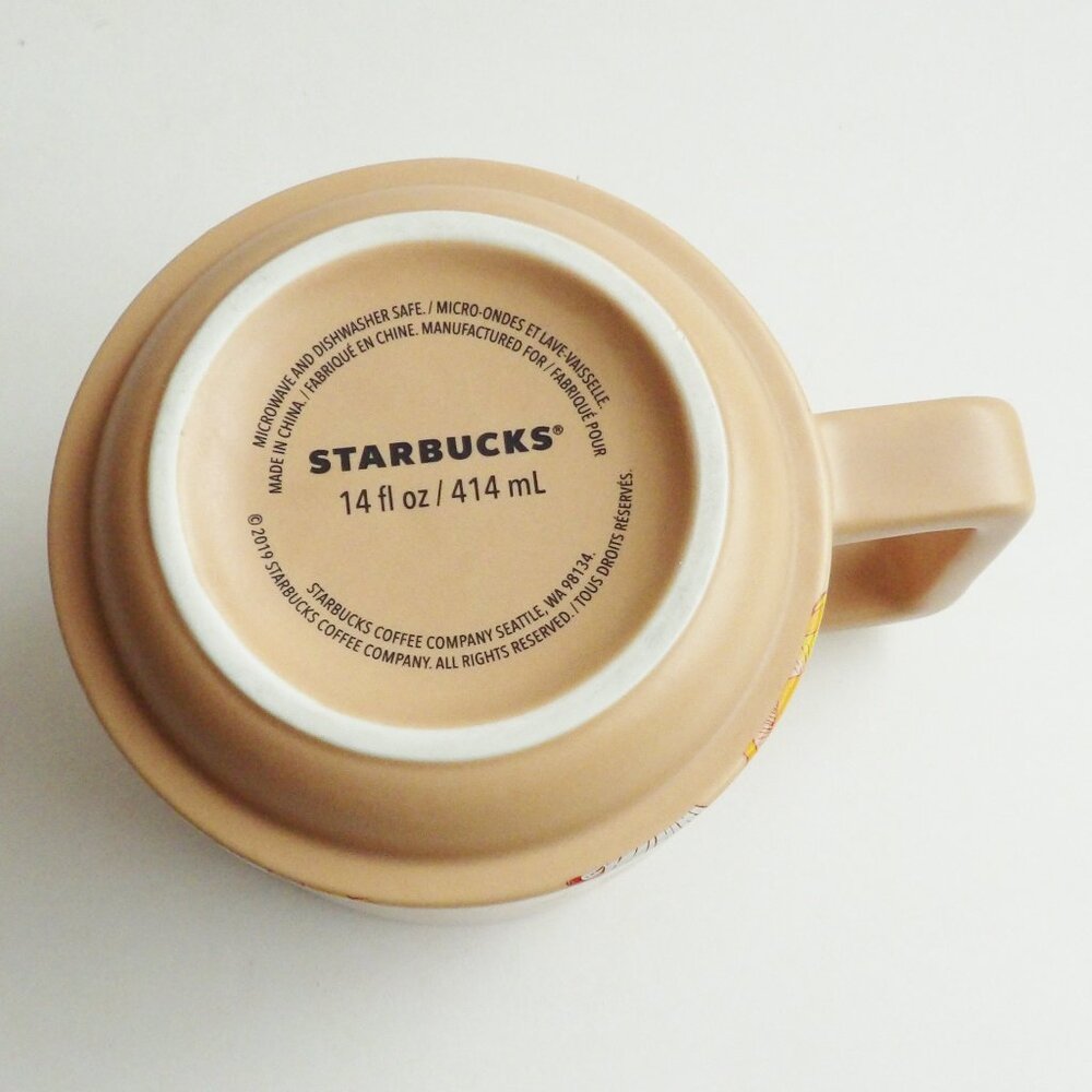 Starbucks 2019 Cactus Flowers Ceramic Coffee Mug 14 oz. Tan Peach D Handle - Picture 7 of 8
